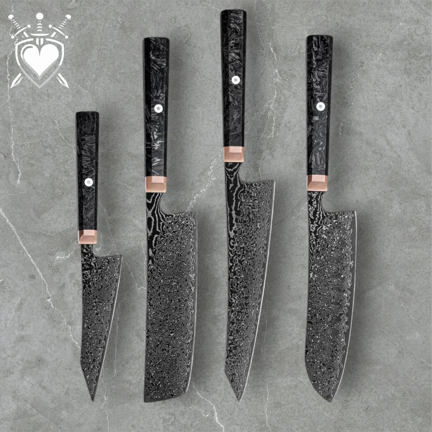 Set Coltelli Giapponesi serie "Black Damasco'